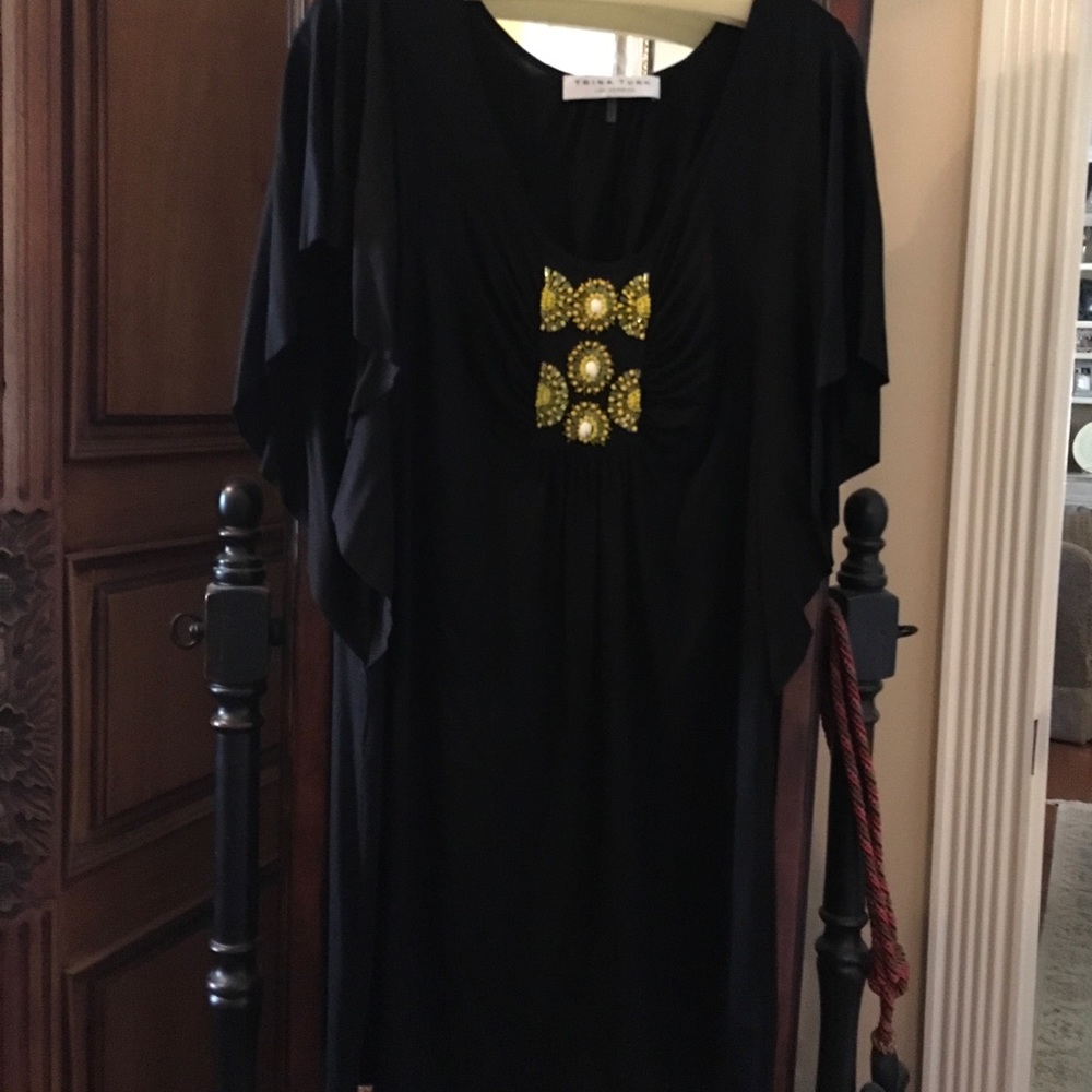 Trina Turk Black Flutter Sleeve Dress. Like New!